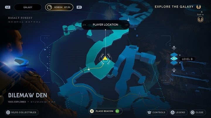 The Essence is in a dark cave found nearby the meditation point - Jedi Survivor: Bilemaw Den - list of secrets - Koboh - Star Wars Jedi Survivor guide