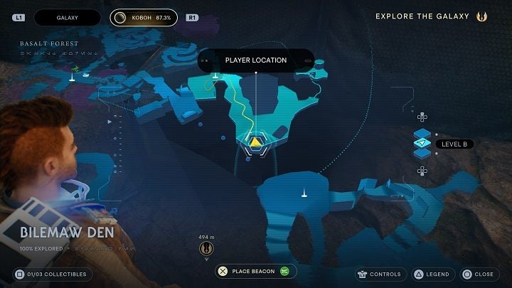 Take the road that leads up and follow it until you reach an encampment - Jedi Survivor: Bilemaw Den - list of secrets - Koboh - Star Wars Jedi Survivor guide