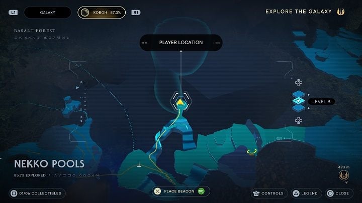 Get on the mount and head to the passage next to the one from the previously described collectible - Jedi Survivor: Nekko Pools - list of secrets - Koboh - Star Wars Jedi Survivor guide