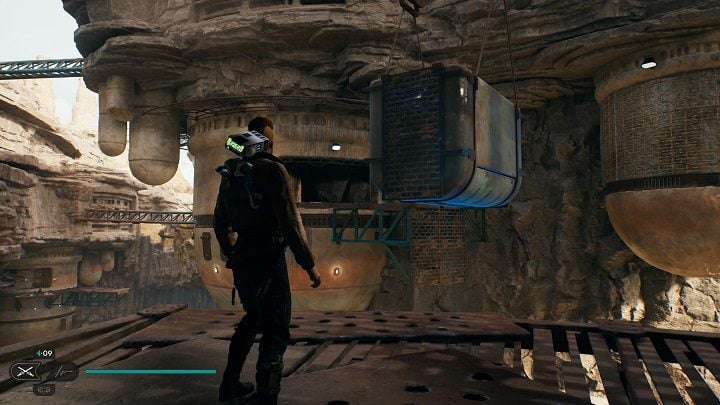 After exiting the small room, head straight to the container hanging above - Jedi Survivor: Bygone Settlement - list of secrets - Koboh - Star Wars Jedi Survivor guide