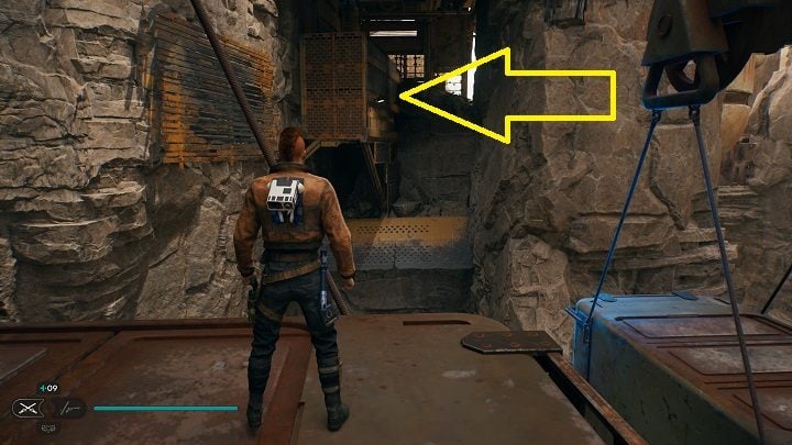 Your next goal is to pull containers alternately and thus create a path to the wall to climb opposite - Jedi Survivor: Bygone Settlement - list of secrets - Koboh - Star Wars Jedi Survivor guide