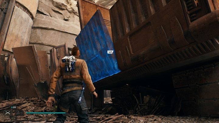 Then you have to go to the back of the Digger Crawler and use the pulling skill to open the door - Jedi Survivor: Bygone Settlement - list of secrets - Koboh - Star Wars Jedi Survivor guide