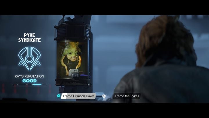 During the False Flag mission aboard the Imperial space station, shortly after meeting Bosnok you will be given the choice of framing one of the criminal organizations on Toshara - Star Wars Outlaws: Which syndicate to frame? - Important Choices - Star Wars Outlaws Guide