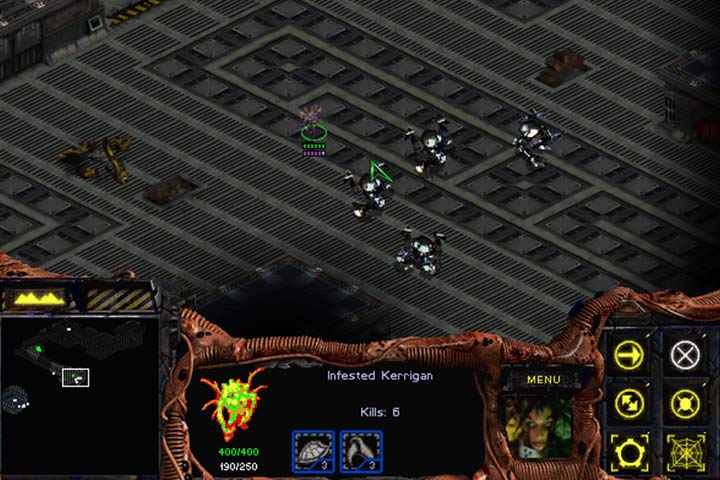 Kerrigan destroys Goliaths with no problem if she has a large energy supply. It is essential to keep the Cloak ability working. - Mission 5 - The Amerigo | Zerg | Campaign Walkthrough - Zerg - StarCraft: Remastered Game Guide