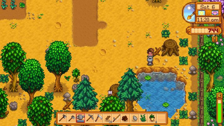 Before you build the well, you will use the pond as the main source of water. - An ideal first day in Stardew Valley | Quick start - Quick start - Stardew Valley Game Guide