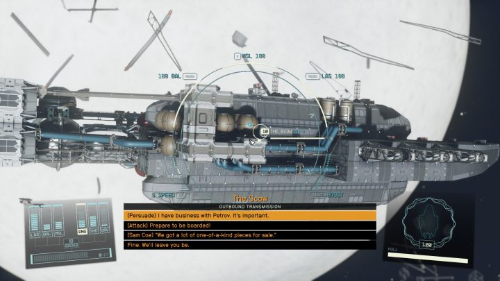 The peaceful option involves convincing the crew of the Scow to let you on board - Starfield: No Sudden Moves - walkthrough - Starfield: Main missions - Starfield Guide