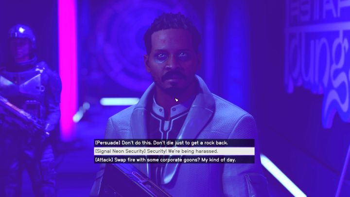 When attempting to leave the VIP lounge, Slayton's agent will stop you and demand that you give him the artifact, which is said to belong to his employer - Starfield: All That Money Can Buy - walkthrough - Starfield: Main missions - Starfield Guide