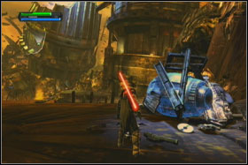 When you find yourself on the center of the lava lake, lift on the last platform - Mission 02: Raxus Prime - part 1 - Walkthrough - Star Wars: The Force Unleashed - Game Guide and Walkthrough