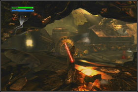 The exit from the gorge is blocked by lava - Mission 02: Raxus Prime - part 1 - Walkthrough - Star Wars: The Force Unleashed - Game Guide and Walkthrough