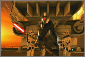 After defeating the Juggernaughts, on the platform will land the shuttle - Mission 05: Cloud City - Walkthrough - Star Wars: The Force Unleashed - Game Guide and Walkthrough