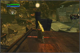 You should find yourself in the place with flying containers - Mission 08: Imperial Raxus Prime - part 1 - Walkthrough - Star Wars: The Force Unleashed - Game Guide and Walkthrough