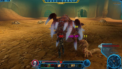 Try to kill two smaller beasts using a ranged attack and then focus your fire on the big one - (L08) House Cleaning - Bounty Hunter - Star Wars: The Old Republic Game Guide