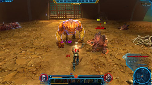 In truth, the real problem is that the rounds come one after another at once, so you dont have much time to regenerate your health - (L08) House Cleaning - Bounty Hunter - Star Wars: The Old Republic Game Guide