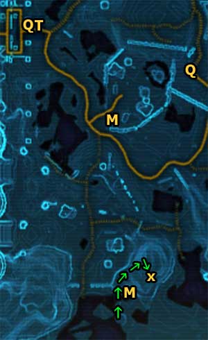 The first Datacron is located on a hill - Galactic History 01 (+2 Aim) - Datacrons - Star Wars: The Old Republic Game Guide