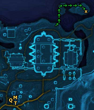 The second Datacron is virtually exactly in the upper right corner of the map - Galactic History 02 (+2 Presence) - Datacrons - Star Wars: The Old Republic Game Guide