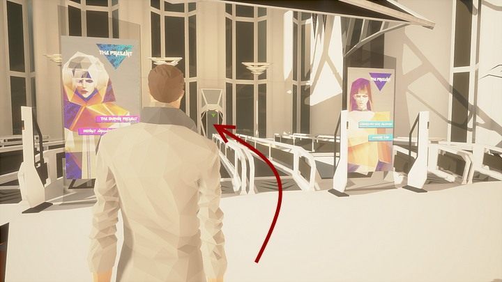 Once youre outside, go left - towards a large, bright building (on the right of the train station) with The Present sign - Tuesday, City5 Central, Infinity Plaza, The Present - Chapter three - State of Mind Game Guide