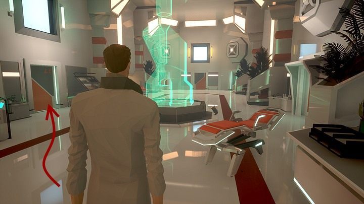 Go to door number A01 on the right, pass through it and then go through door L2 (on the left of the willow-green holographic statue in the center) - Wednesday, City5, Union Park, Kurtz Recreation Center - Chapter three - State of Mind Game Guide