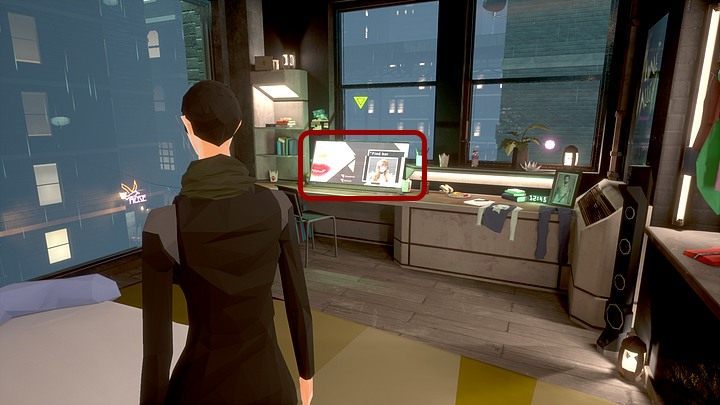 Leave the bathroom, approach the device (cloudhub) on the desk and log into C - Wednesday, February 22th 2045, New York City, Queens, Angela Daviss apartment - Chapter three - State of Mind Game Guide