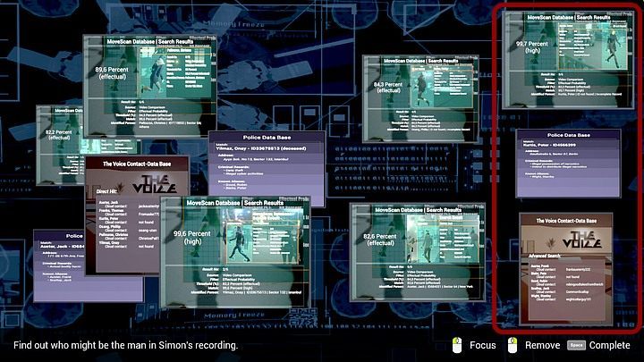 To find out who the man in Richards apartment was, you need to put the data to the right (as you have done before) - Tuesday, January 14th 2048, Berlin, Richard Nolans apartment; The Voice - Chapter three - State of Mind Game Guide