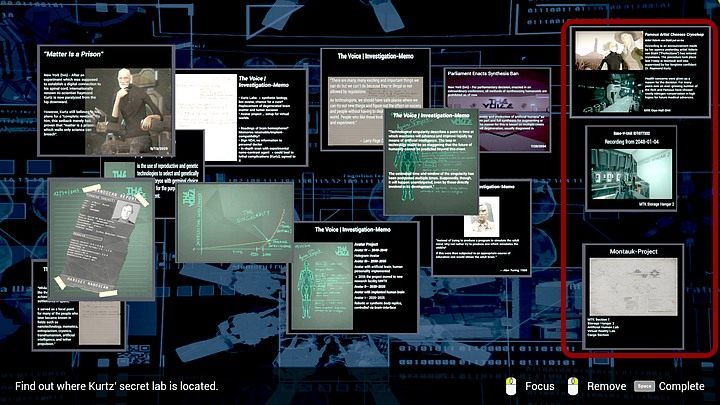 The document you are looking for is an article about Valerie (it contains the word: Montauk), the article features a photo of Kurtz and her, just like the one you saw before along with a recording from Simons memory module and a plan regarding the Montauk Project - Wednesday, January 15th, the year 2048, Richard Nolans apartment; The Voice - Chapter four - State of Mind Game Guide