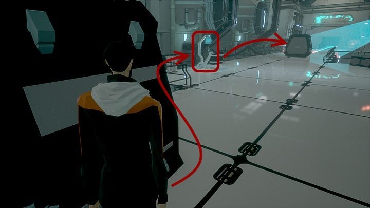 When the space in front of the hero will get empty, walk in front of you - at the next railing on the left stop in a safe place (the next terminal is located there but its inactive) and wait for a moment until the stream of light from the other camera starts to move away - Thursday, 16th of January 2048, Montauk, Long Island, Storage Section - Chapter five - State of Mind Game Guide