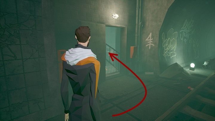 Walk straight ahead through the tunnel, until you reach the characteristic sign on the wall - Friday, January 17th 2048, Berlin, metro tunnels - Chapter five - State of Mind Game Guide