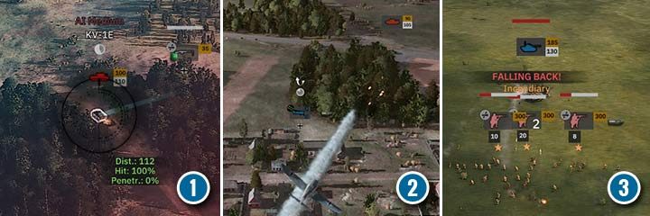 KV tank is a pain in the ass. Set up your infantry in the forest and wait until the tank passes your position (1). Now start firing at the sides and rear of the vehicle with the help of the anti-tank team. Sending planes with rockets or cannons is a good but expensive solution (2). Sometimes it is worth taking a chance and send an infantry squad against lonely tanks (3). It is worth to choose the right moment, when the tank has already fired, is facing the other way and is in the process of fighting with another tank. Even if your infantry fails, the opponent will turn his weaker side to the unit he was just shooting at. - Units armor - how to destroy tanks and vehicles in Steel Division 2 - Units - Steel Division 2 Guide