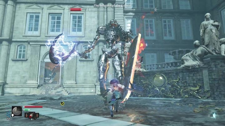 If the opponent's life drops to about 3 bars, it will imbue its the sickle with electrical power - Steelrising: The Selenite of the Louvre Titan - how to beat? - Tuileries and the Louvre - Steelrising Guide, Walkthrough