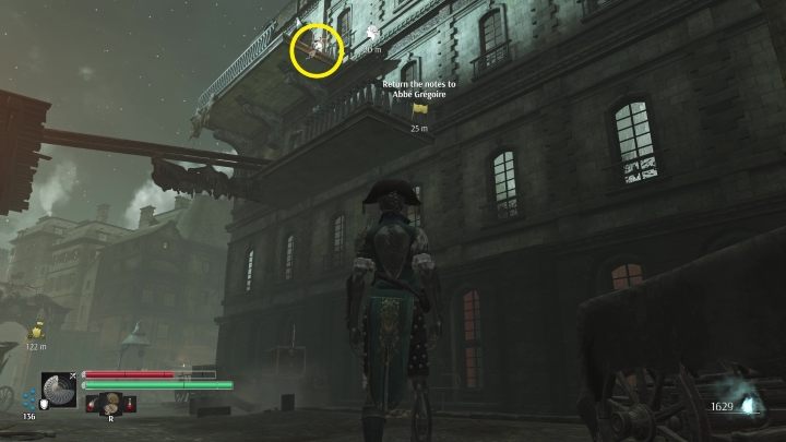 Beyond the gate, look up and use the grappling hook to reach the high balcony - Steelrising: In search of Abbot Gregoire - walkthrough - Main missions - Steelrising Guide, Walkthrough