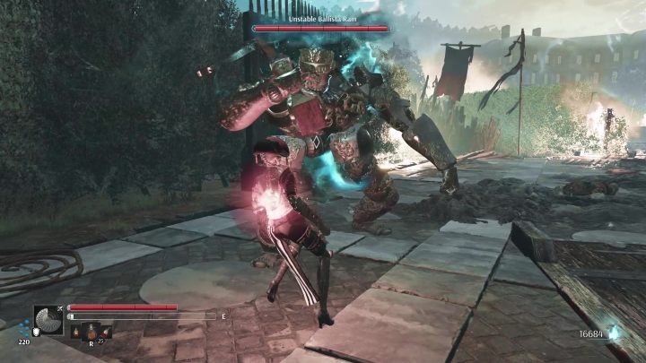 As you can guess thanks to the boss' huge crossbow, it can fire it at you - Steelrising: Unstable Ballista Ram - boss, how to beat? - Bastille - Steelrising Guide, Walkthrough