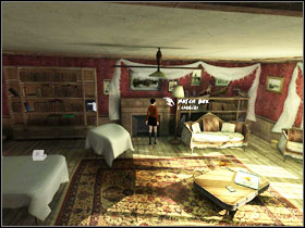 Use the oil can on the empty oil lamp hanging on the wall #1, return to the living room #2 and take the match box lying above the fireplace - Chapter IV - McPherson - part 2 - Walkthrough - Still Life 2 - Game Guide and Walkthrough