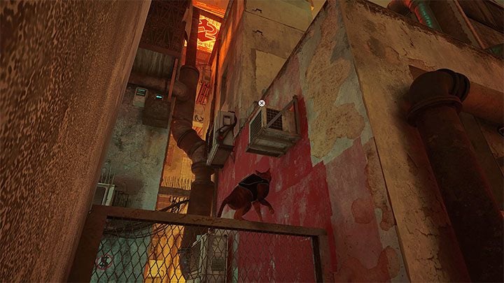 You have to get to the roofs of the central buildings from the slums - Stray: The Slums, Chapter 4 - walkthrough - Walkthrough - Stray Guide, Walkthrough