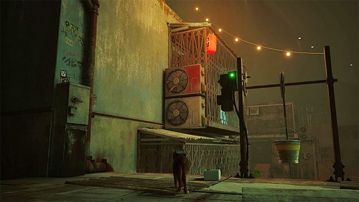 In this case, you must reach the barricaded balcony of Zbaltazar's apartment shown in the picture above - Stray: The Slums, Chapter 4 - walkthrough - Walkthrough - Stray Guide, Walkthrough