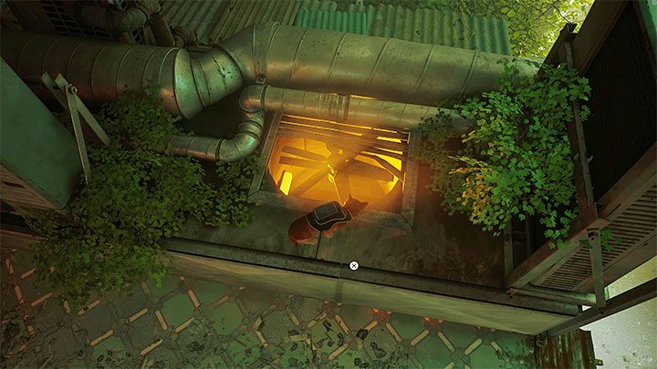 On the roof, he can ask the B-12 to translate the schematic - Stray: The Slums, Chapter 4 - walkthrough - Walkthrough - Stray Guide, Walkthrough