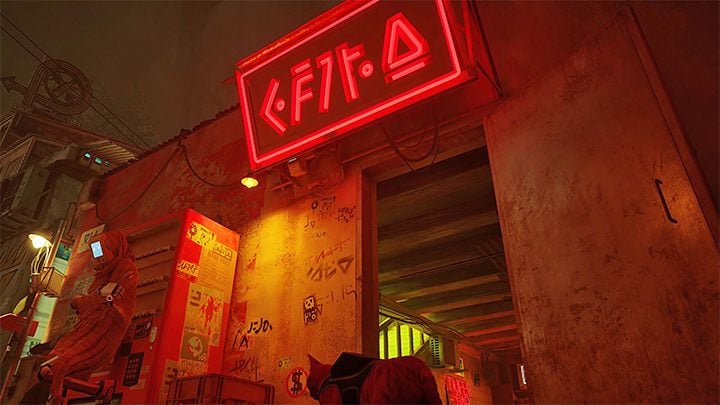 The robot will send you to the Dufer Bar - its entrance is glowing in red (picture above) - Stray: The puzzle with the safe and the note with the binary code - The Slums - Puzzles - Stray Guide, Walkthrough