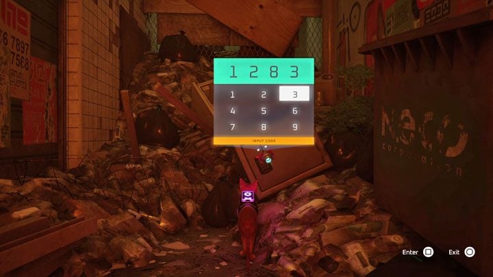 You can now go back to the safe and ask B-12 to enter the code 1283 - Stray: The puzzle with the safe and the note with the binary code - The Slums - Puzzles - Stray Guide, Walkthrough