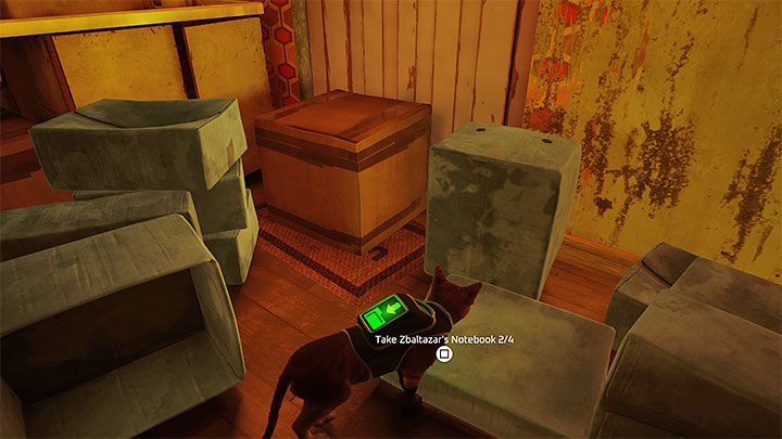 Jump on the boxes from the central part of the apartment to knock them over - Stray: Notebooks in The Slums - where to find? - FAQ - Stray Guide, Walkthrough