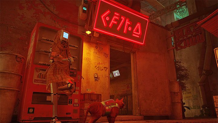 On the left, you'll notice the bar with its large red neon sign - Stray: The Slums Map - is it available in the game? - FAQ - Stray Guide, Walkthrough