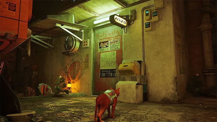 While traveling along the alley, you will come across the right door of the Elliot Programming building - Stray: The Slums Map - is it available in the game? - FAQ - Stray Guide, Walkthrough