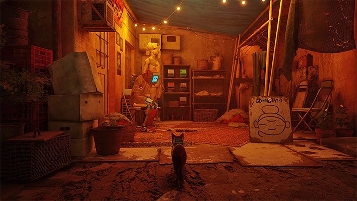 Follow the narrow alleys, the same ones you took in the opposite direction to reach the slums at the start of stage 4 - Stray: The Slums Map - is it available in the game? - FAQ - Stray Guide, Walkthrough