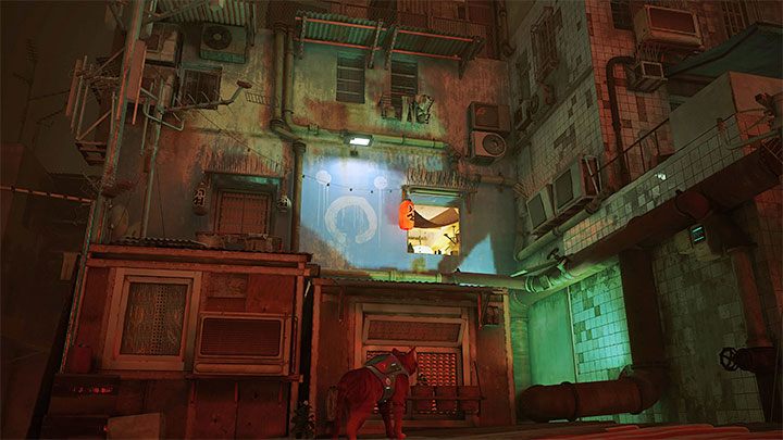 This is one of the 4 most important locations that can only be reached by climbing the central rooftops (any path works) - Stray: The Slums Map - is it available in the game? - FAQ - Stray Guide, Walkthrough