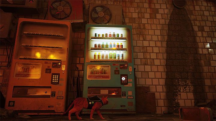 The second vending can be found near the sitting musician Morusque - Stray: Energy drink locations - where to find? - FAQ - Stray Guide, Walkthrough