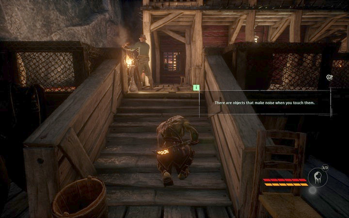 Watch out for all those small objects - buckets, furniture, etc. - since they can alarm enemies to your presence - Prologue | Mission 1 - Revelations - Mission 1 - Revelations - Styx: Shards of Darkness Game Guide