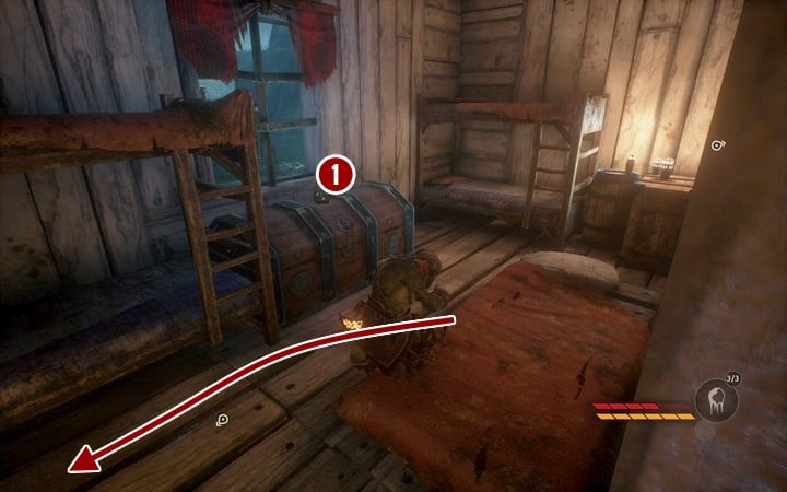 From the room, get outside through a small window, as indicated by the arrow here... - Prologue | Mission 1 - Revelations - Mission 1 - Revelations - Styx: Shards of Darkness Game Guide