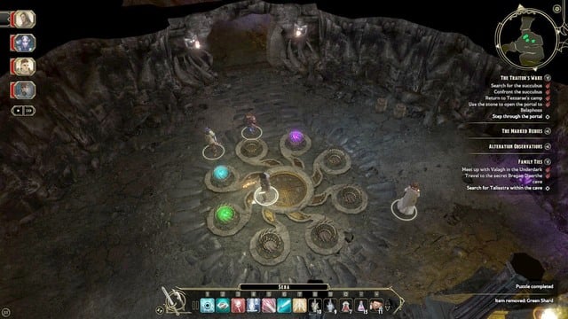 With both crystals on you, approach the circle in front of the door (M13,7) and arrange them in the way shown in the above screenshot - Family Ties - Dalanirs quest | Companions quests - Companions quests - Sword Coast Legends Game Guide