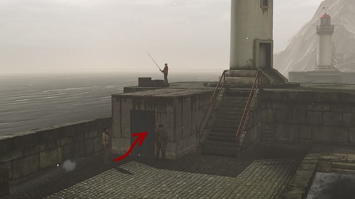 Leave the ferry - head to the right of the stairs that lead to it, and then go along the shore until you reach a large platform, with a tower that resembles a lighthouse on top of it - Assemble and prepare the diving gear | Chapter three | Walkthrough - Chapter three - Syberia 3 Game Guide