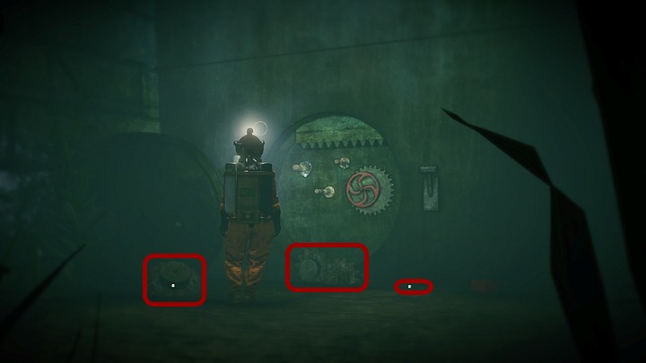 When Kate is underwater, keep going to the right and stick to the wall - after just a few steps you will encounter a large, circular recess with a valve and several bolts inside - Open the two locks | Chapter three | Walkthrough - Chapter three - Syberia 3 Game Guide