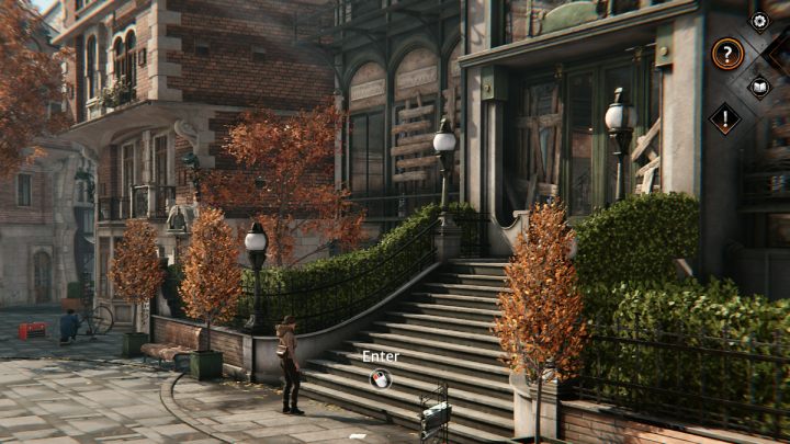 The Music Academy is located in the square, you will recognize the building by the boarded-up windows - Syberia The World Before: Vaghen - Musician district, autumn 2005 - walkthrough - Walkthrough - Syberia The World Before Guide