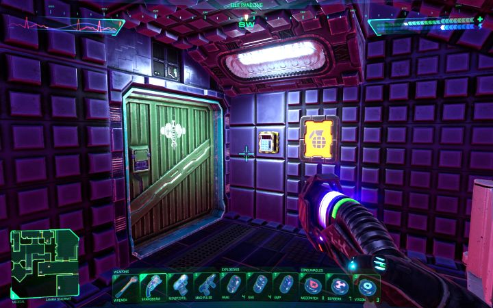 The locked Armory is on the southern side of the deck - System Shock Remake: Code list - Secrets and Collectibles - System Shock Remake Guide