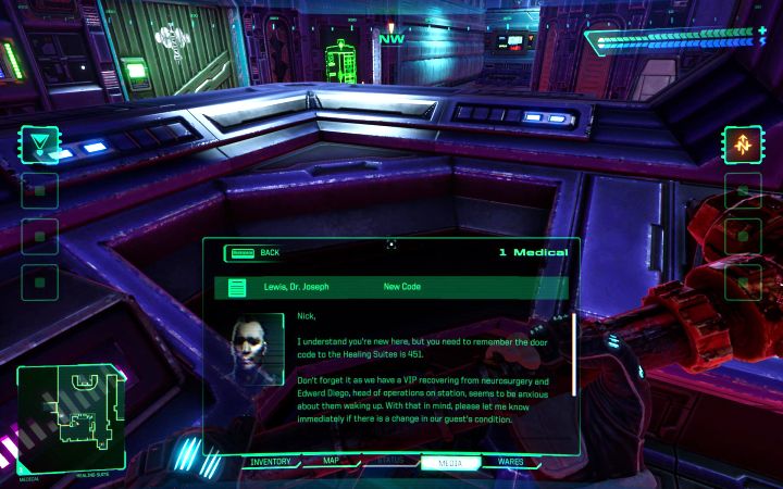 The locked door is in one of the first rooms of the Medical deck - System Shock Remake: Code list - Secrets and Collectibles - System Shock Remake Guide